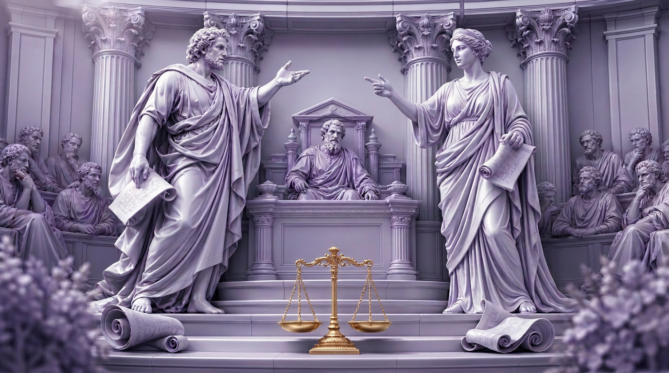 Classical tribunal with scales of justice